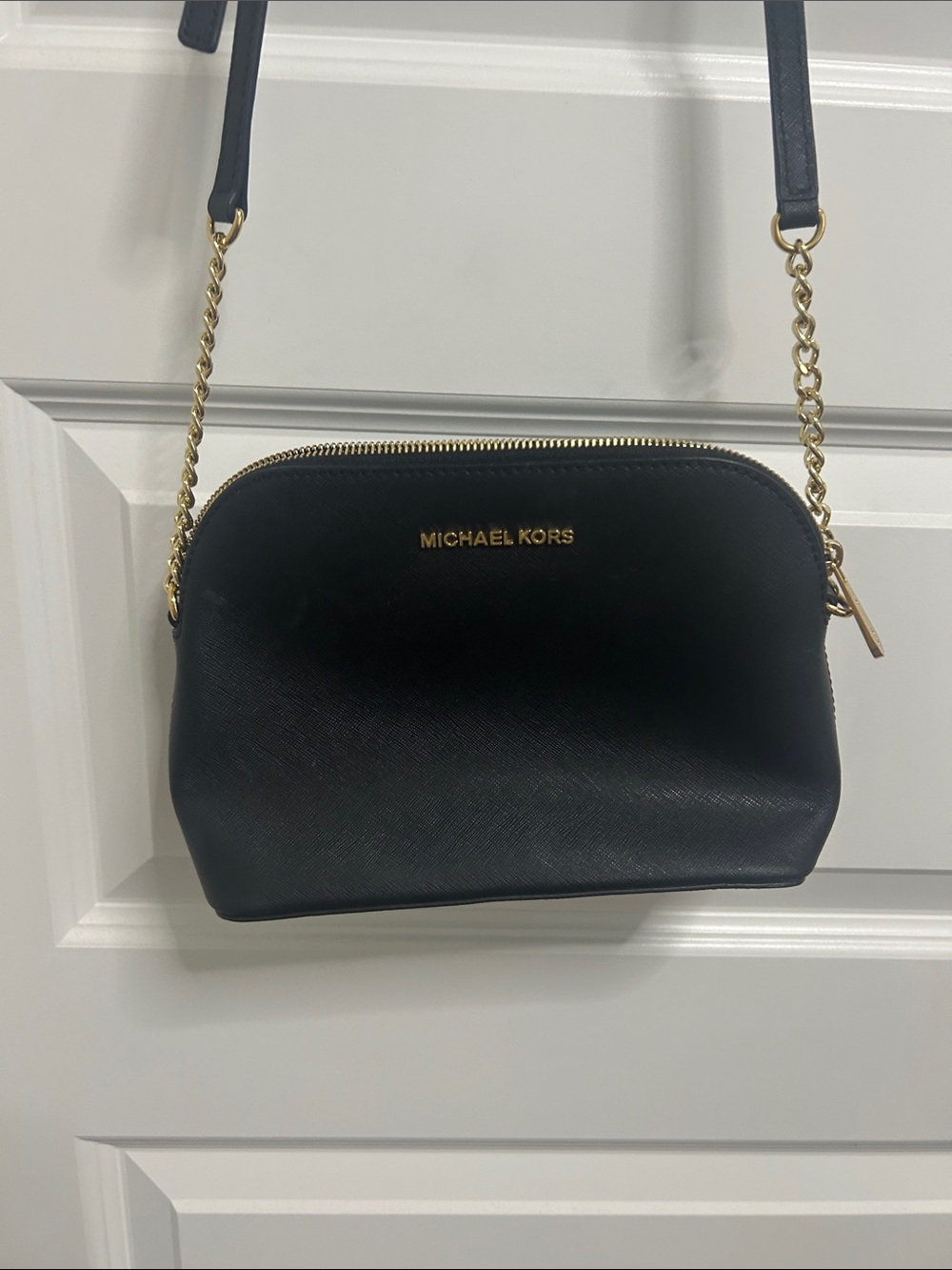 Michael Kors Black Saffiano Leather Crossbody with Gold Chain